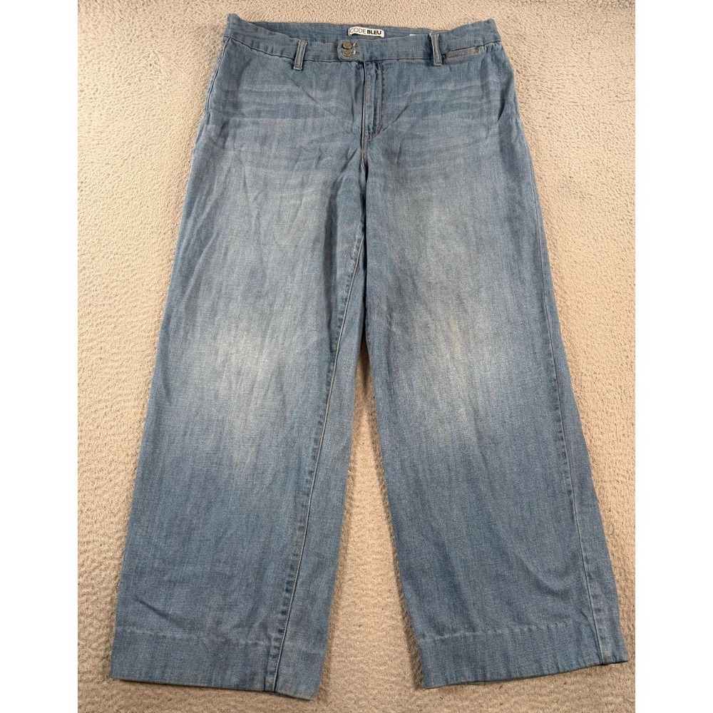 Code Bleu Jeans Women's‎ 16 Blue Denim Wide Leg Back Pockets Mid Rise Light Wash